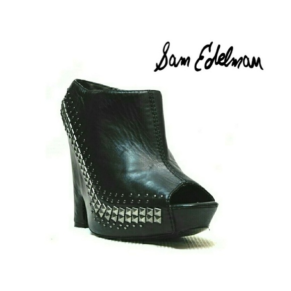 Sam Edelman Shoes - SAM EDELMAN BLACK STUDDED PEEPHOLE WEDGES